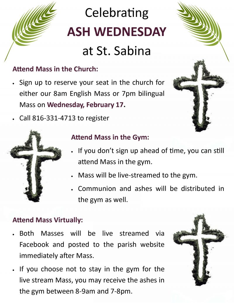 Ash Wednesday Masses St. Sabina Parish